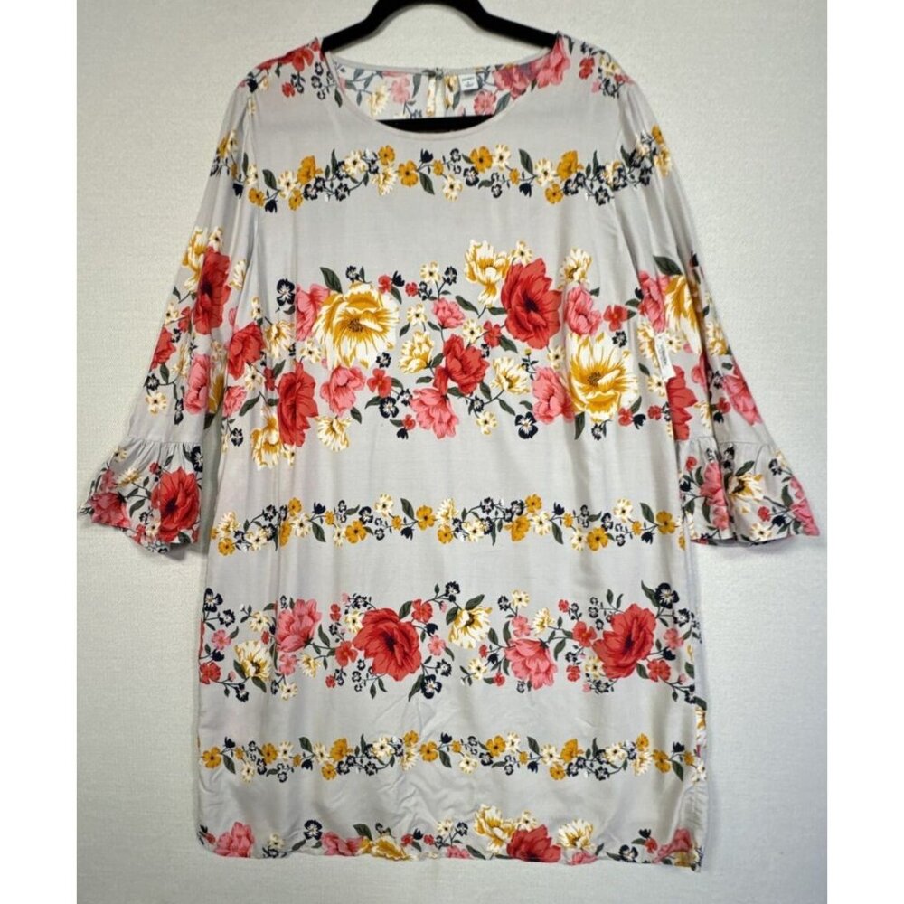 Old Navy Womens Floral Shirt Dress Size Large Gray Floral Ruffle Sleeves - Picture 2 of 16
